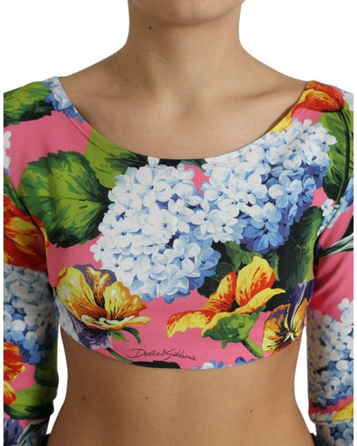 Dolce & Gabbana Black Floral Long Sleeves Cropped Top