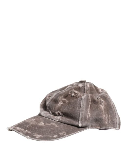 Dolce & Gabbana Gray Men Brown Cotton Distressed Baseball Capello Hat for men