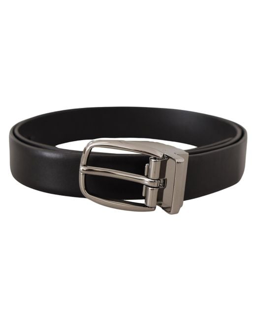 Dolce & Gabbana Black Elegant Leather Belt With Metal Buckle for men