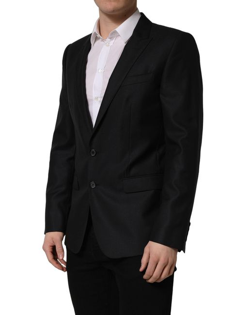 Dolce & Gabbana Black Dark Blue Wool Single Breasted Men Blazer Jacket for men