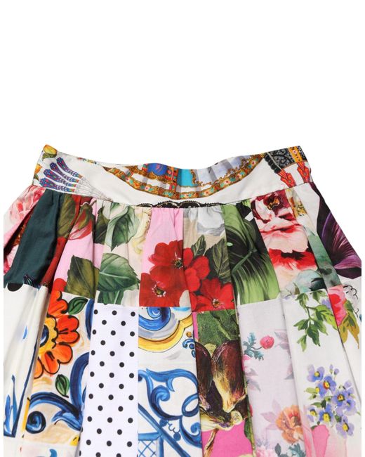 Dolce & Gabbana Red Multicolor Patchwork High Waist Midi Skirt