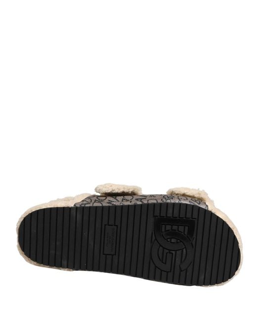 Dolce & Gabbana Natural Beige Faux Fur Logo Print Flats Sandals Shoes for men