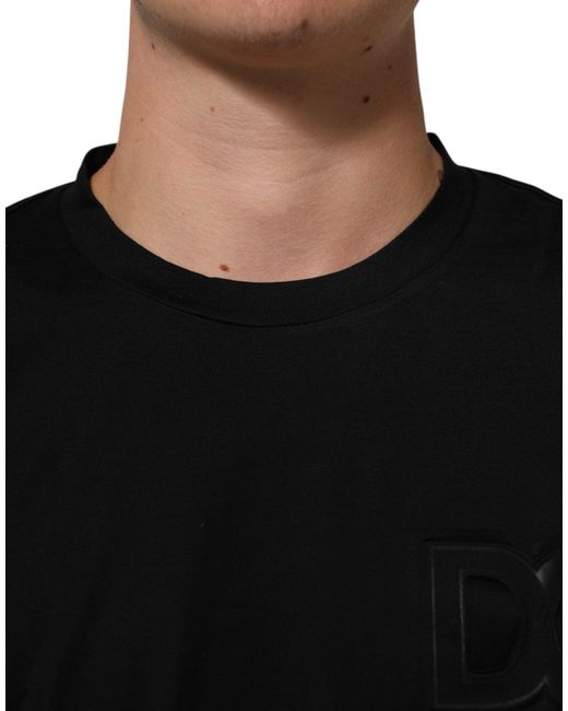 Dolce & Gabbana Black Logo Patch Cotton Men Crew Neck T for men