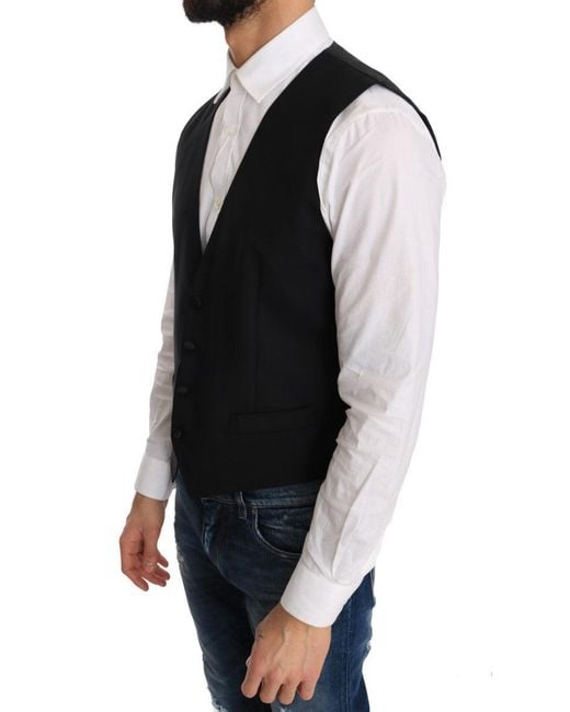 Dolce & Gabbana Dolce Gabbana Black Wool Silk Vest for men