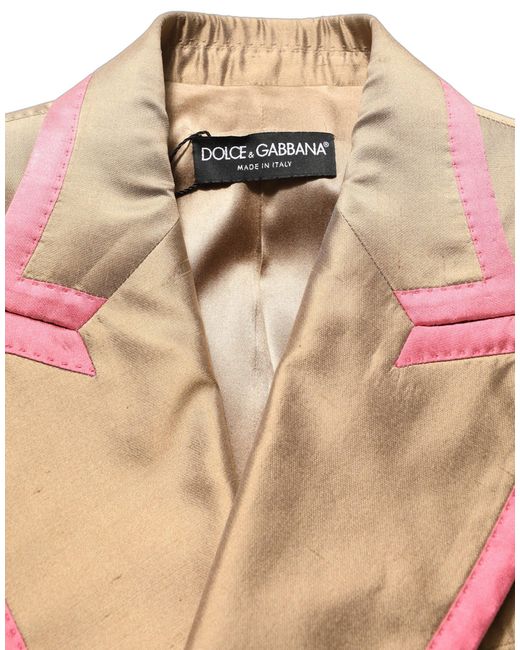 Dolce & Gabbana Natural Gold Silk Double Breasted Coat Blazer Jacket