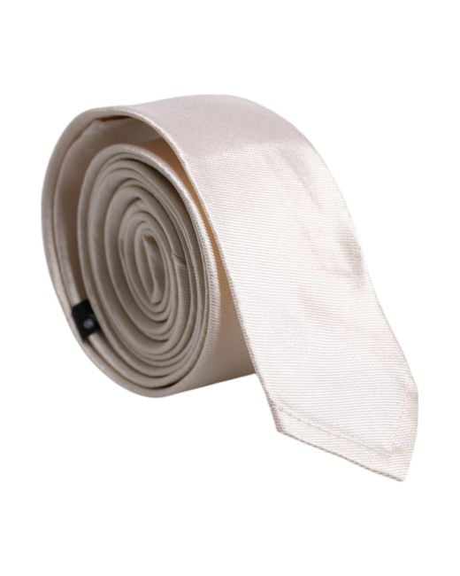 Dolce & Gabbana White Solid Silk Adjustable Neckmen's Tie for men
