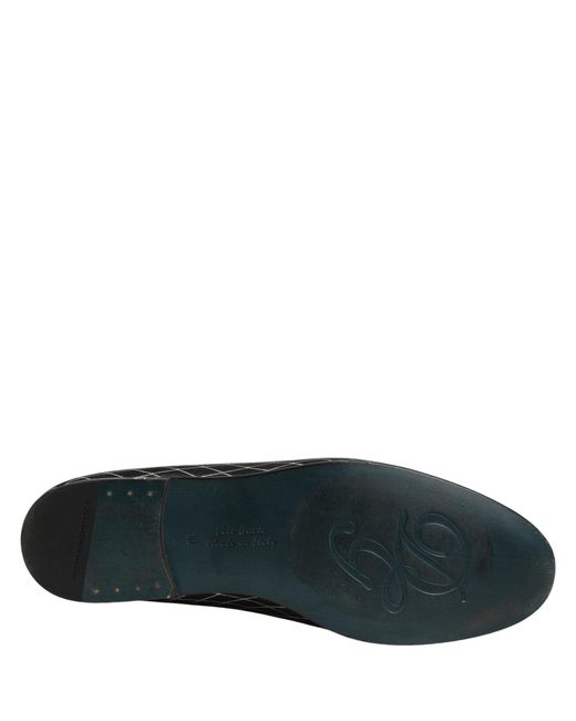 Dolce & Gabbana Black Velvet Diamond Stitched Loafers Shoes for men