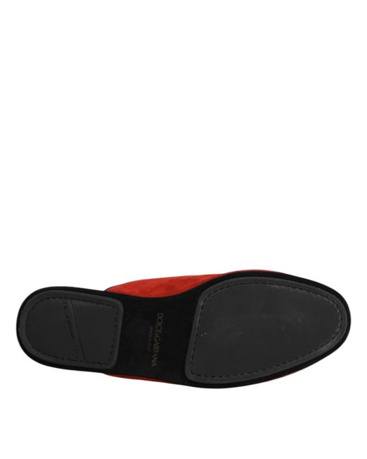 Dolce & Gabbana Red Orange Suede Slides Flat Slipper Shoes for men