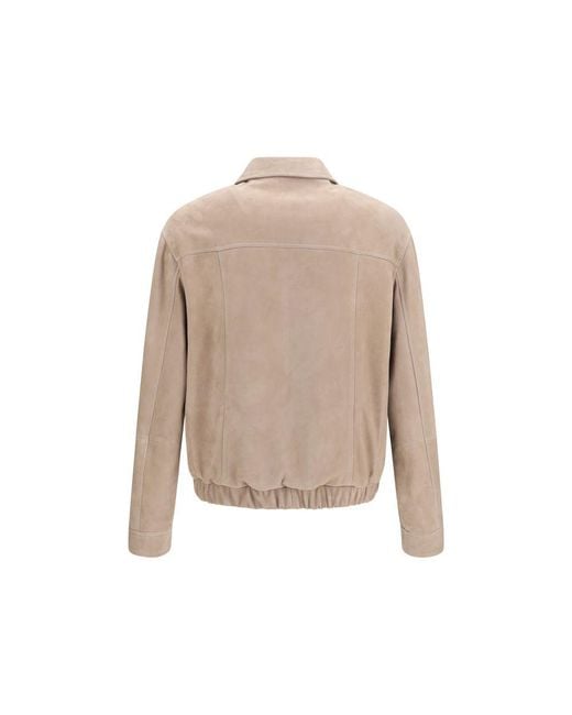 Brunello Cucinelli Natural Beige Calf Leather Bos Taurus Leather Jacket for men