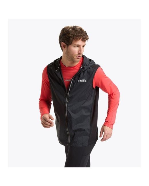 Diadora Red Bicolor Polyamide Waistcoat for men