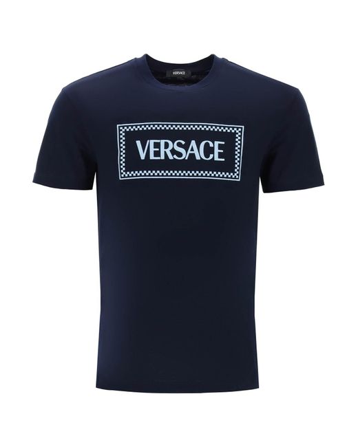 Versace Blue Embroidered Logo T-Shirt for men