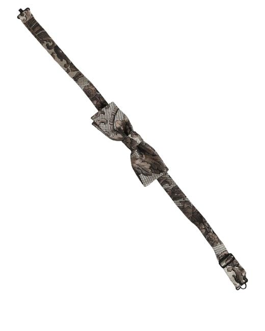 Dolce & Gabbana Gray Men Brown Beige Floral Adjustable Neck Papillon Bow Tie for men