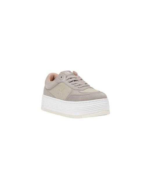 Calvin Klein White Beige Recycled Cotton Platform Sneakers
