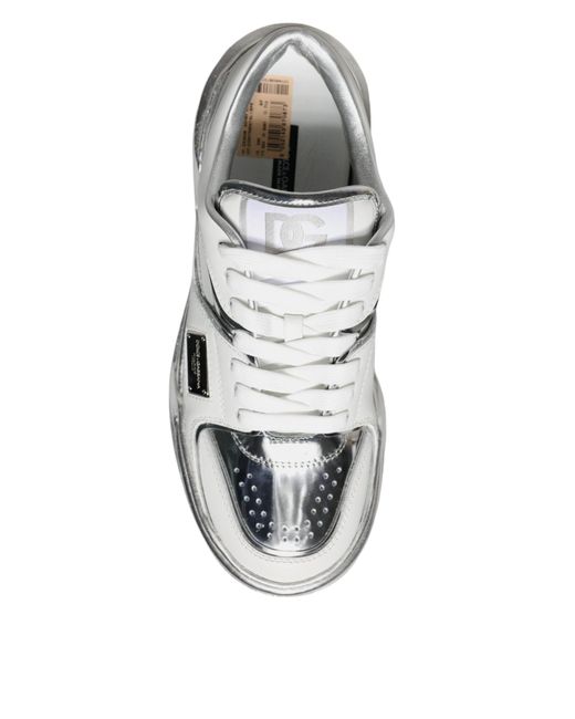 Dolce & Gabbana Gray Leather Low Top Sneakers Shoes
