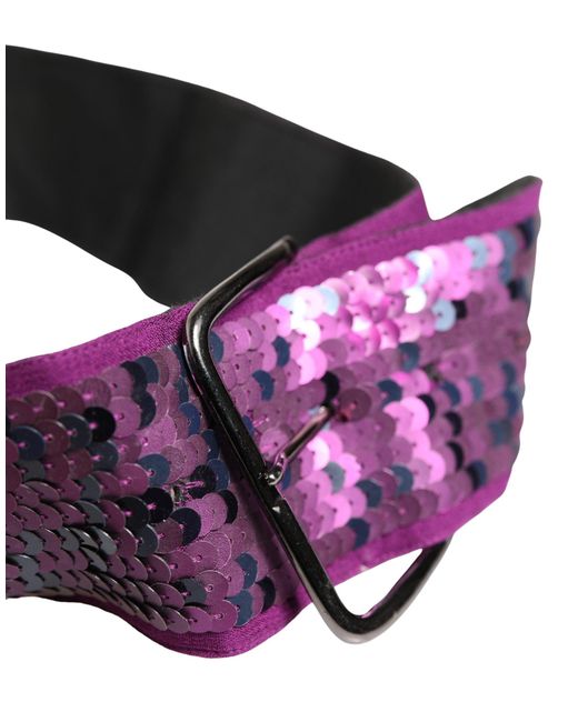 Gianfranco Ferré Purple Sequined Silver Metal Buckle Belt