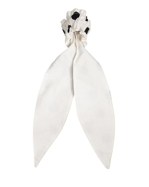 Dolce & Gabbana White Scrunchie Cotton Polka Dot Scarf Tie Accessory Hair