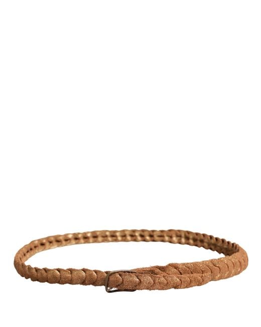 Ermanno Scervino Brown Leather Braided Metal Buckle Belt