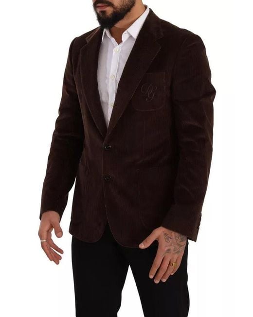 Dolce & Gabbana Black Corduroy Slim Fit Coat Dg Logo Blazer for men