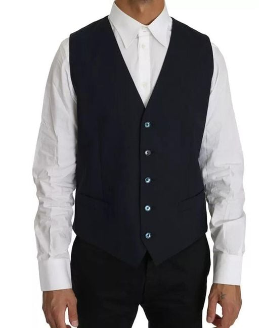Dolce & Gabbana Blue Wool Martini Blazer Vest 2 Piece for men