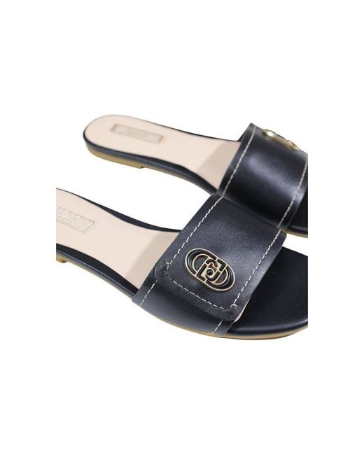 Liu Jo Multicolor Black Leather Flat Sandals