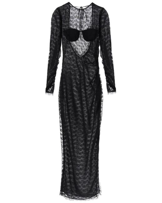 Alessandra Rich Black Long Lace Gown