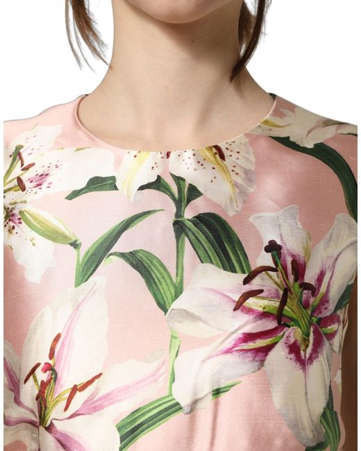Dolce & Gabbana Natural Light Pink Lilyprint Sleeveless Sheath Dress
