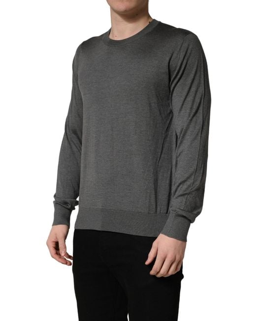 Dolce & Gabbana Gray Long Sleeves Crew Neck Pullover Sweater for men