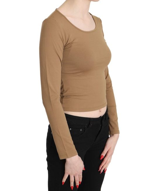 Gianfranco Ferré Black Round Neck Ls Slim Crop Top Brown Tsh3428