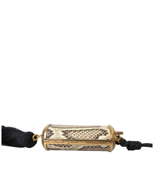 Dolce & Gabbana White Beige Exotic Leather Mini Mirror Tassel Make Up Holder Bag