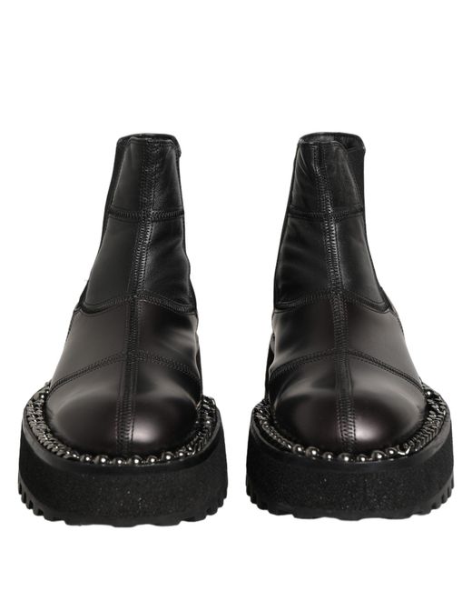 Dolce & Gabbana Black Leather Slip On Chelsea Boots Shoes for men