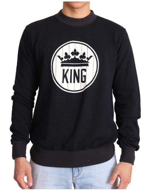 Dolce & Gabbana Black Blue Crown King Cotton Pullover Sweater for men
