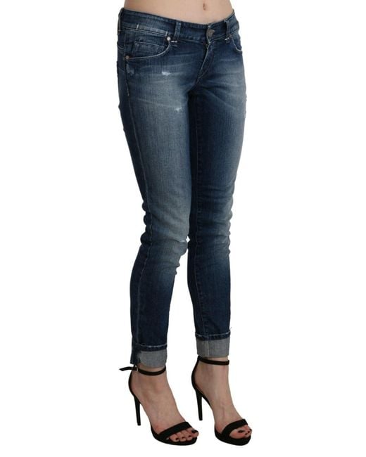 Acht Cotton Blue Washed Low Waist Skinny Cropped Jeans