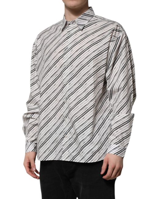 Dolce & Gabbana Gray Striped Long Sleeves Formal Shirt for men