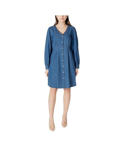 Ichi Blue Cotton Short Dress
