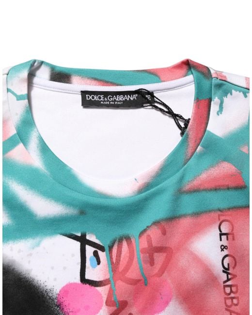 Dolce & Gabbana Red Graffiti Crew Neck Short Sleeves T-Shirt Cotton for men