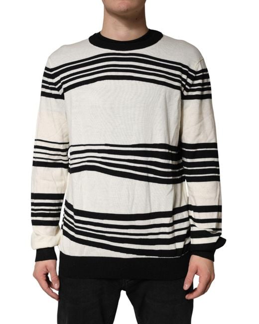 Dolce & Gabbana Black White Stripe Crewneck Pullover Sweater for men