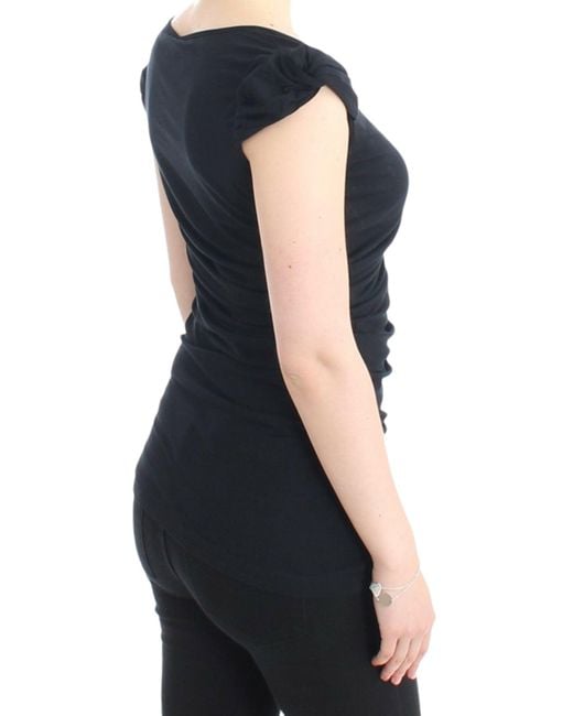 Roberto Cavalli Black Jersey Top Scoop Neck Short Sleeve