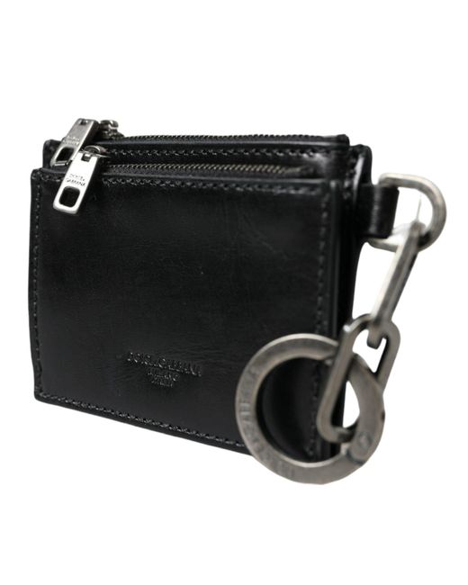 Dolce & Gabbana Black Leather Zip Logo Keyring Coin Purse Keyring Wallet for men