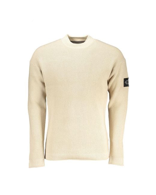 Calvin Klein Natural Beige Crew Neck Cotton Blend Sweater for men