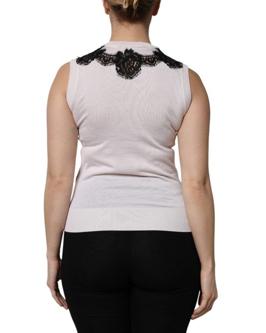 Dolce & Gabbana White Cashmere Floral Lace Detailing Tank Top for men