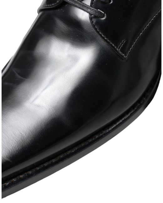 Dolce & Gabbana Black Leather Lace Up Formal Flats Shoes