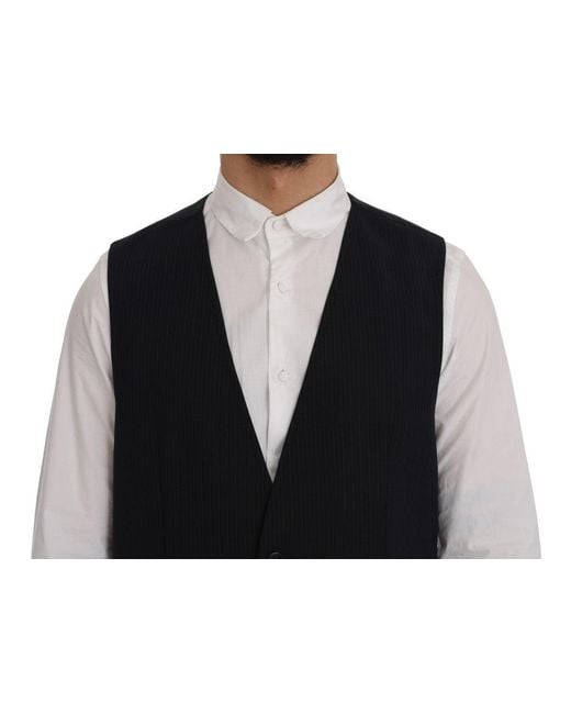 Dolce & Gabbana Black Elegant Striped Wool Blend Waistcoat Vest for men