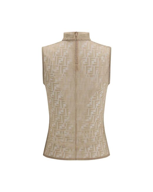 Fendi Natural Multicolor Polyamide Sleeveles T