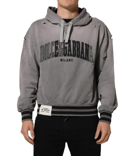 Dolce & Gabbana Gray Graphic Hooded Sweatshirt Sweater Cotton Clothing for men