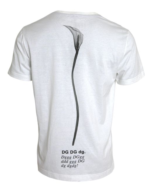 Dolce & Gabbana White Floral Print Cotton Crew Neck T-Shirt for men