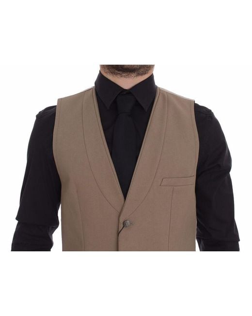 Dolce & Gabbana Black Beige Cotton Slim Fit Button Front Dress Vest for men