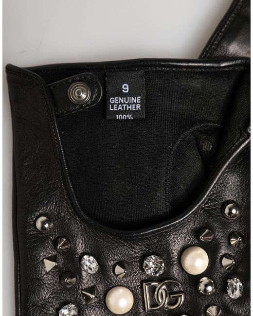 Dolce & Gabbana Black Embellished Wrist Length Mitten Gloves