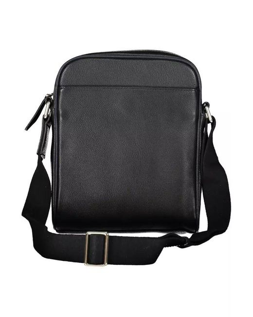 La Martina Black Elegant Leather Shoulder Bag With Contrasting Details for men