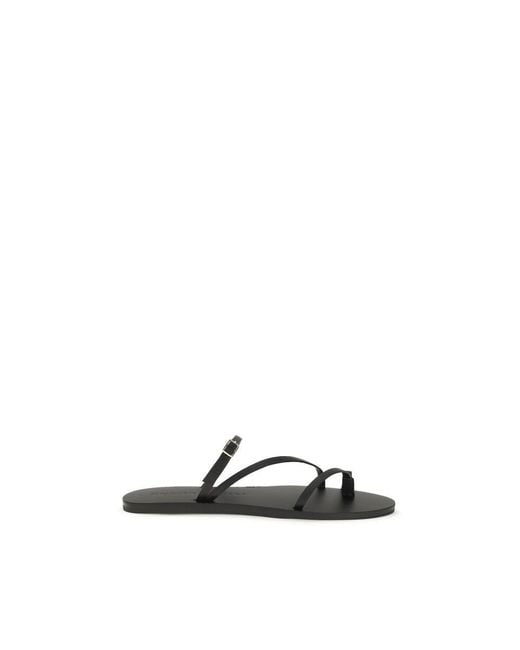 Manebí Black Calf Leather Bos Taurus Flat Sandals