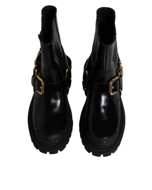 Dolce & Gabbana Black Leather Slip On Stretch Trekking Boots Shoes for men
